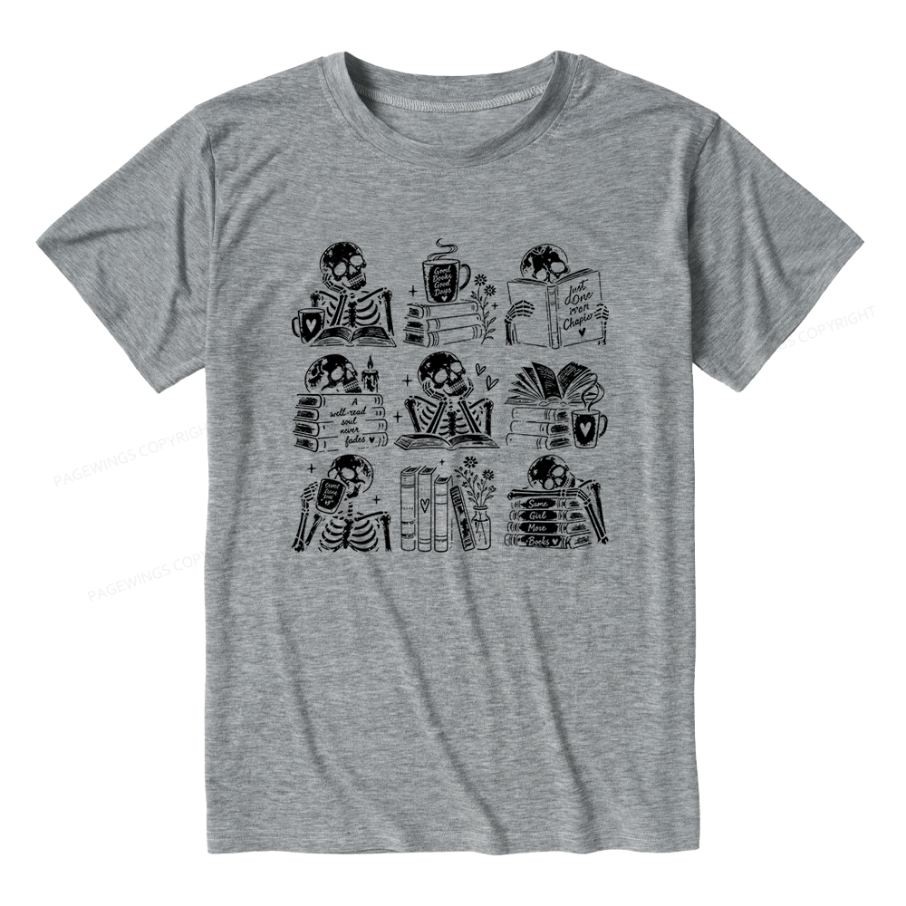 Pagewings Bookish Skeleton Unisex Heather T-Shirt