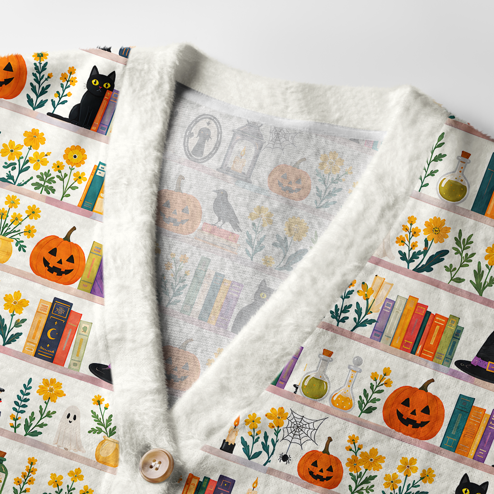 Pagewings Halloween Bookish Light Knit Unisex Cardigan Sweaters