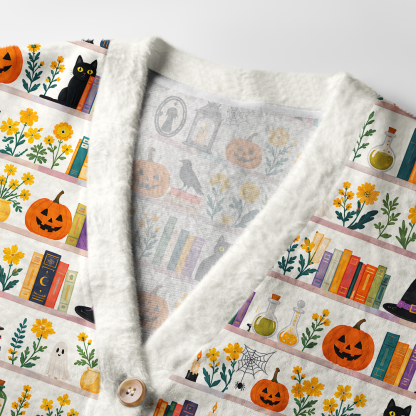 Pagewings Halloween Bookish Light Knit Unisex Cardigan Sweaters