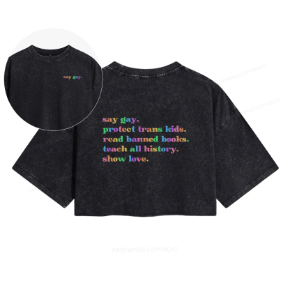 Pagewings Read Banned Books Women's Washed Cropped T-shirt