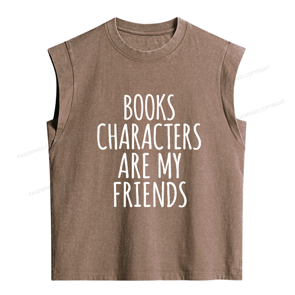 Pagewings Books Characters Are My Friends Women's Washed Tank Top
