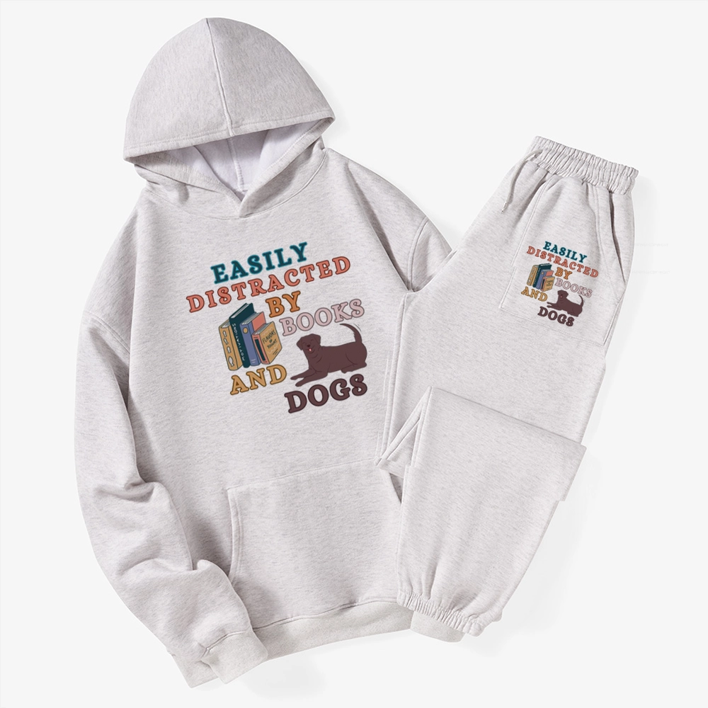 Pagewings Easily Distracted By Books And Labrador Unisex Fleece Hoodie Set