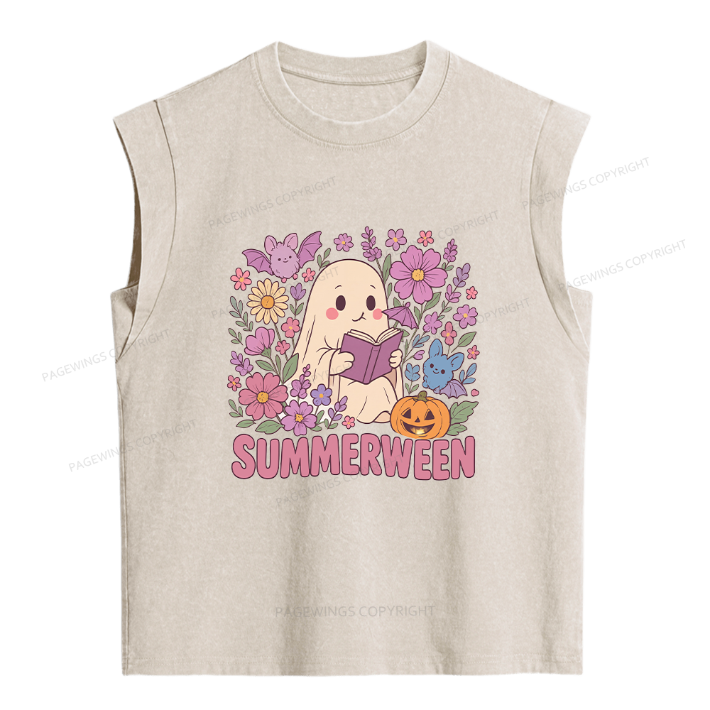 Pagewing Ghost Summerween Women's Washed Tank Top