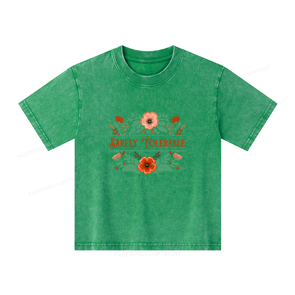 Pagewings Barely Tolerable Book Lover Bookish Unisex Kids Washed T-shirt