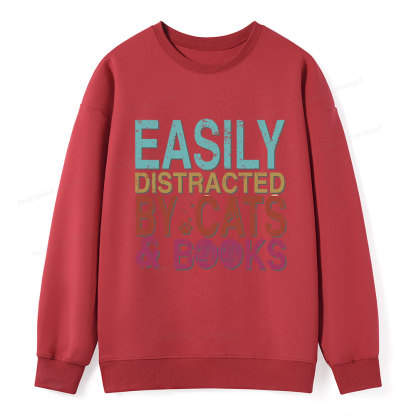 Pagewings Easily Distracted By Cats And Books Unisex Classic Sweatshirt