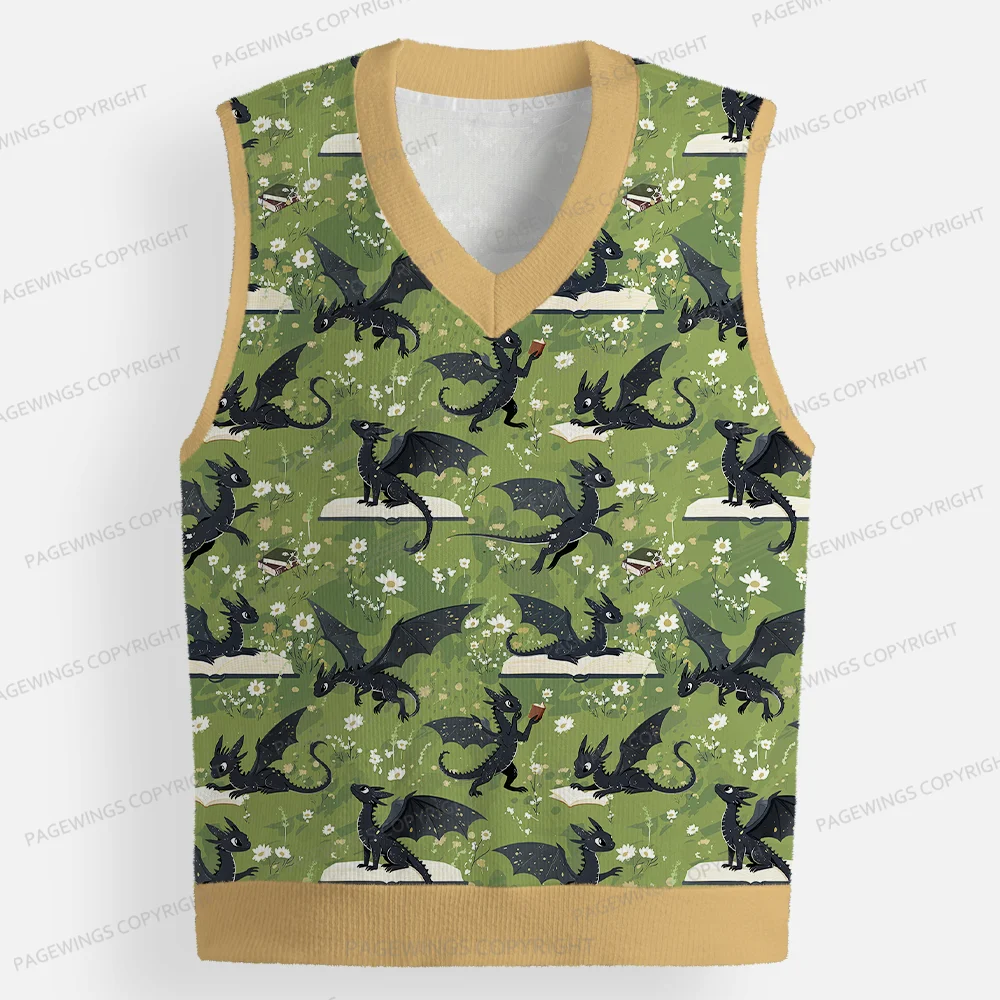 Pagewings Book Dragon Unisex V-Neck Ugly Knit Vest