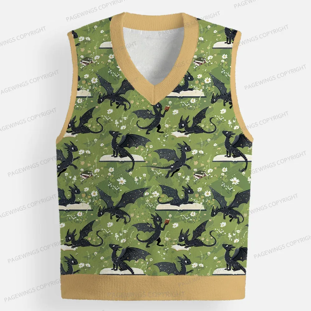 Pagewings Book Dragon Unisex V-Neck Ugly Knit Vest