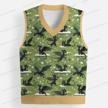 Pagewings Book Dragon Unisex V-Neck Ugly Knit Vest
