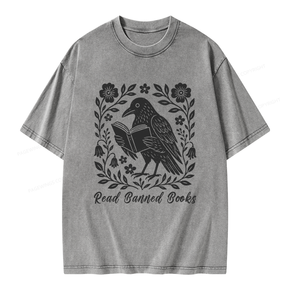 Pagewings Read Banned Books Unisex Washed T-shirt