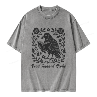 Pagewings Read Banned Books Unisex Washed T-shirt