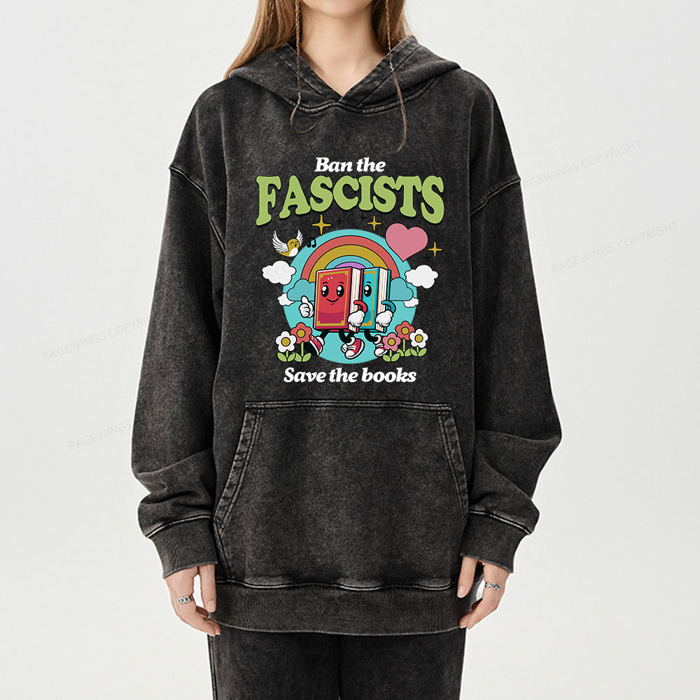 Pagewing Ban the Fascists Save the Books Unisex Washed Hoodie