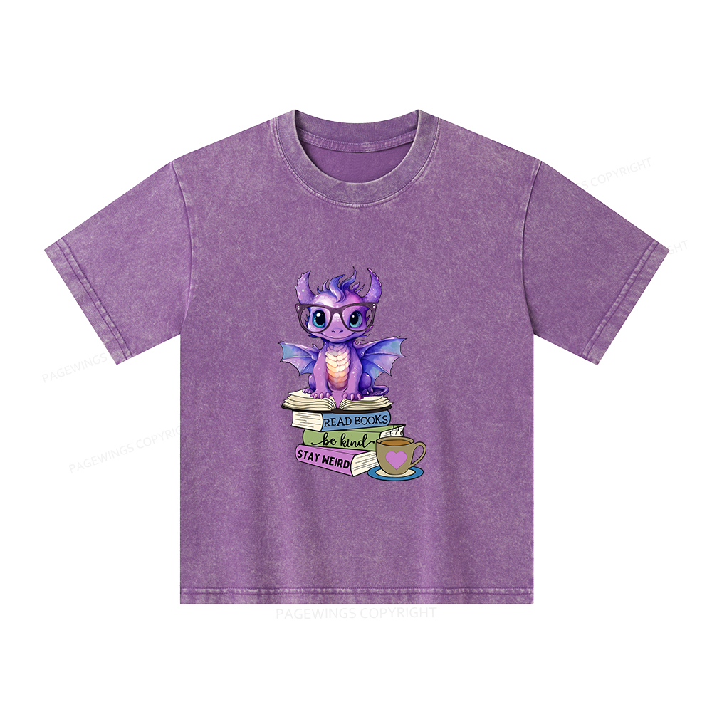 Pagewings Dragon Read Books Be Kind Stay Weird Unisex Kids Washed T-shirt