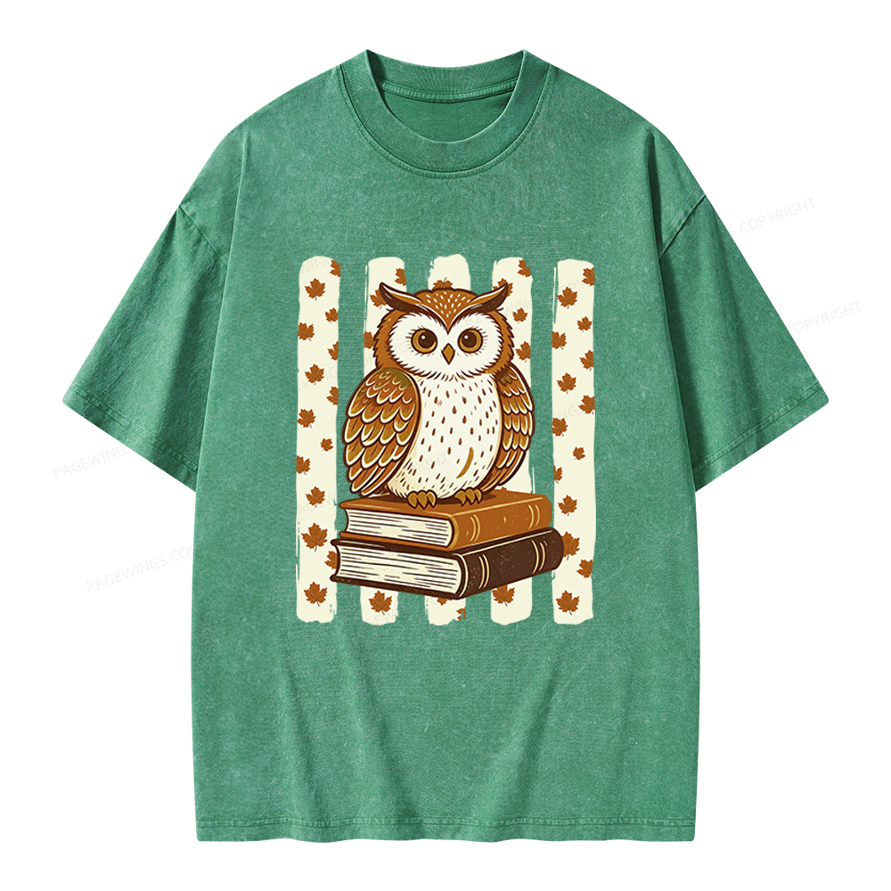 Pagewings Owl Bookworm Unisex Washed T-shirt