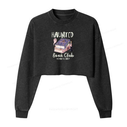 Pagewings Haunted Book Washed Crop Sweatshirt
