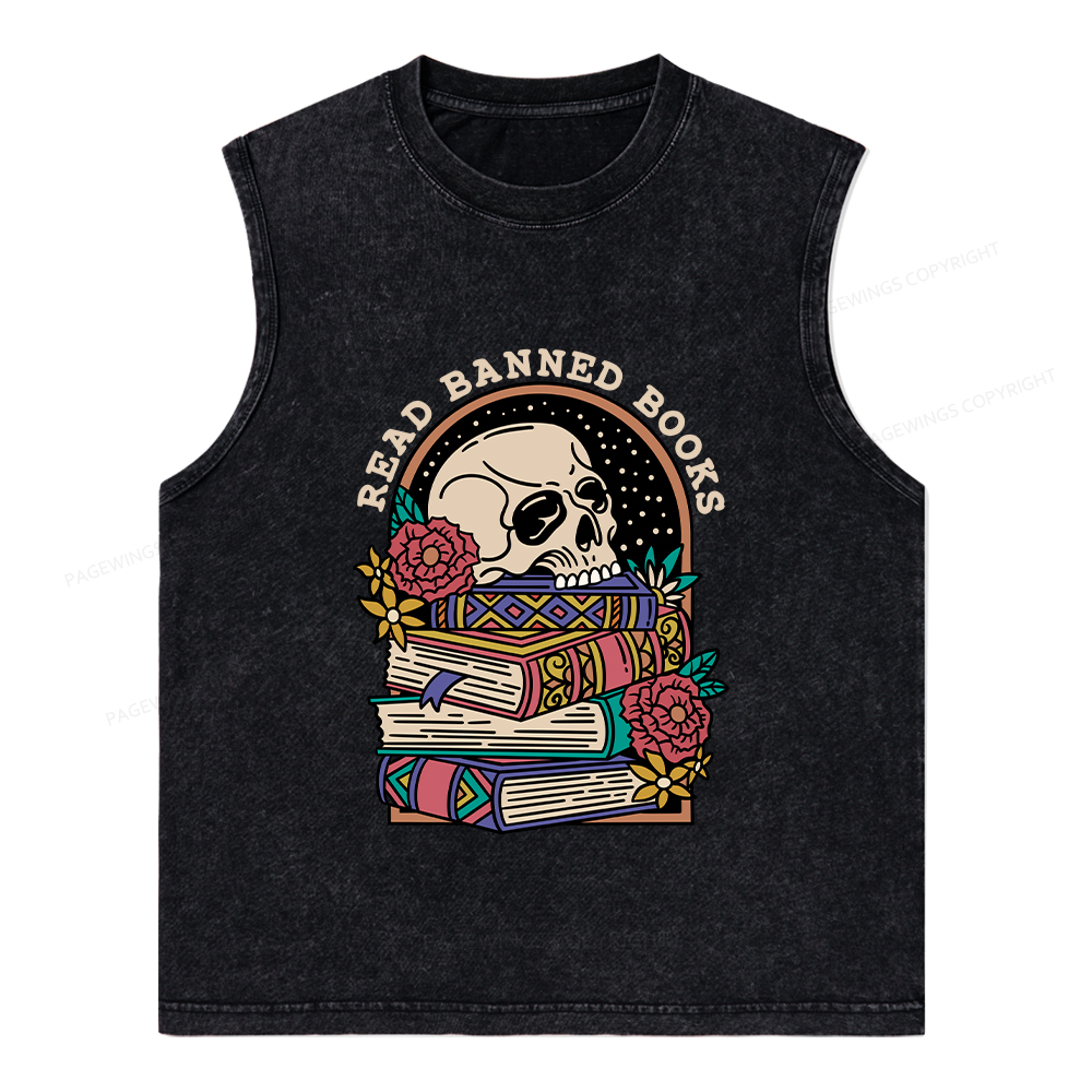 Pagewings Read Banned Book Floral Unisex Washed Tank Top