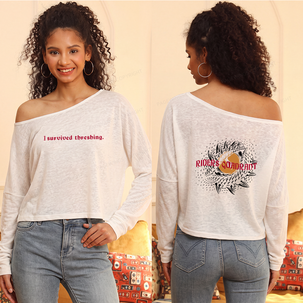 Pagewings Dragon Riders Slouchy Long Sleeve Off Shoulder T-shirt
