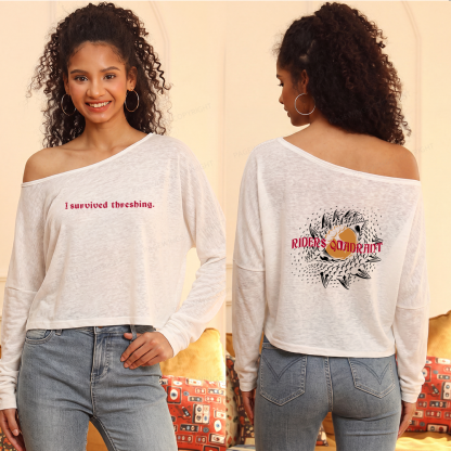Pagewings Dragon Riders Slouchy Long Sleeve Off Shoulder T-shirt