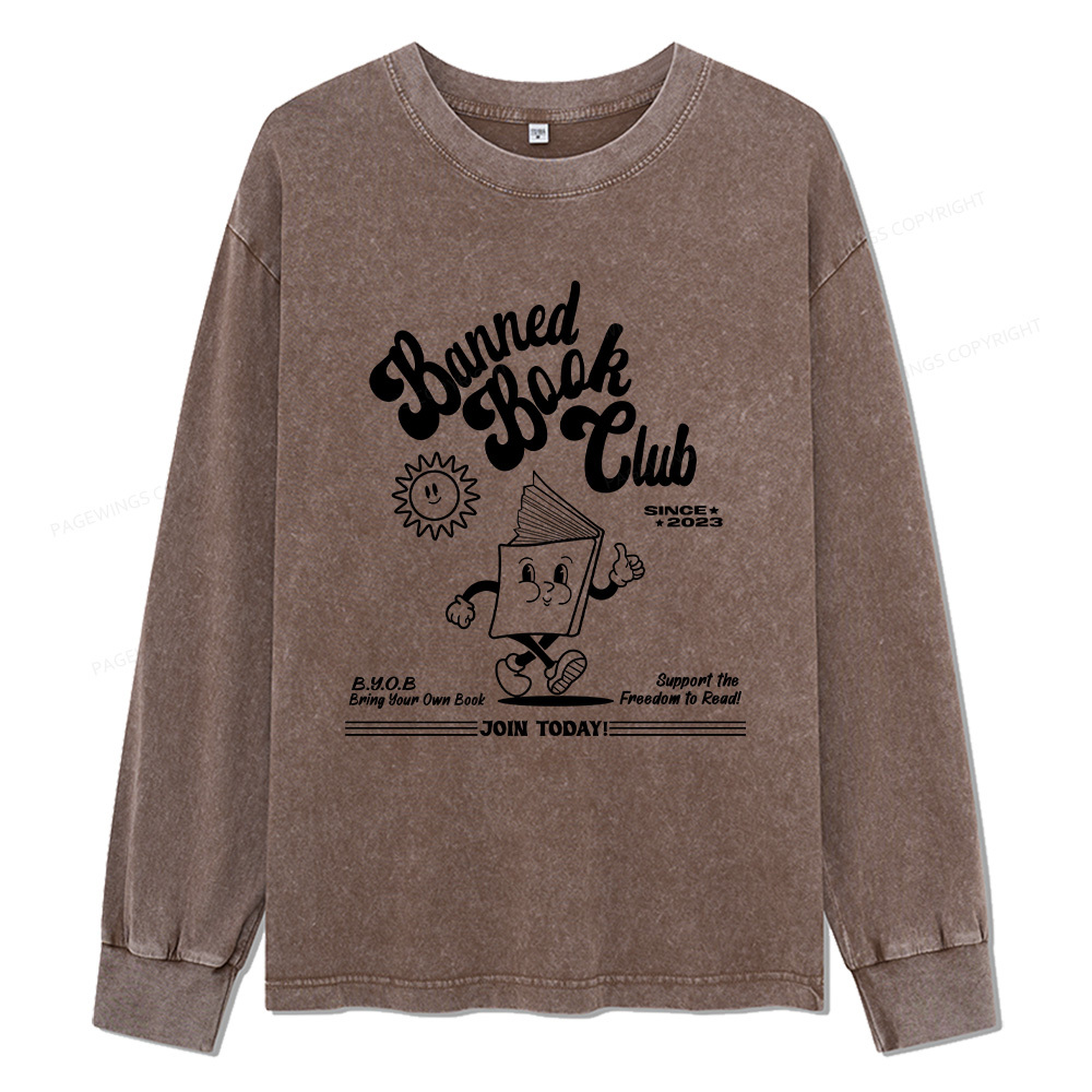 Pagewings Read Banned Books Unisex Washed Long Sleeve T-shirt
