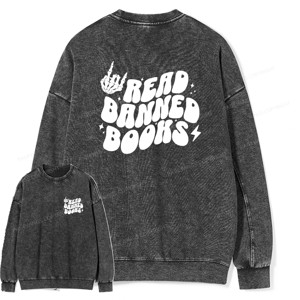 Pagewings Read Banned Books Unisex Washed Sweatshirt
