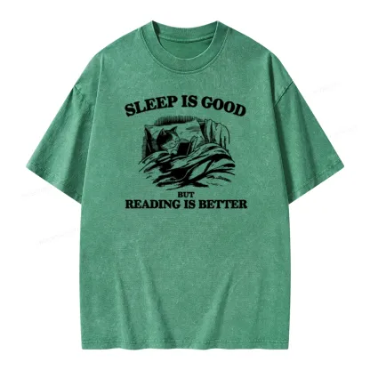 Pagewings Sleep Is Good But Reading Is Better Unisex Washed T-shirt