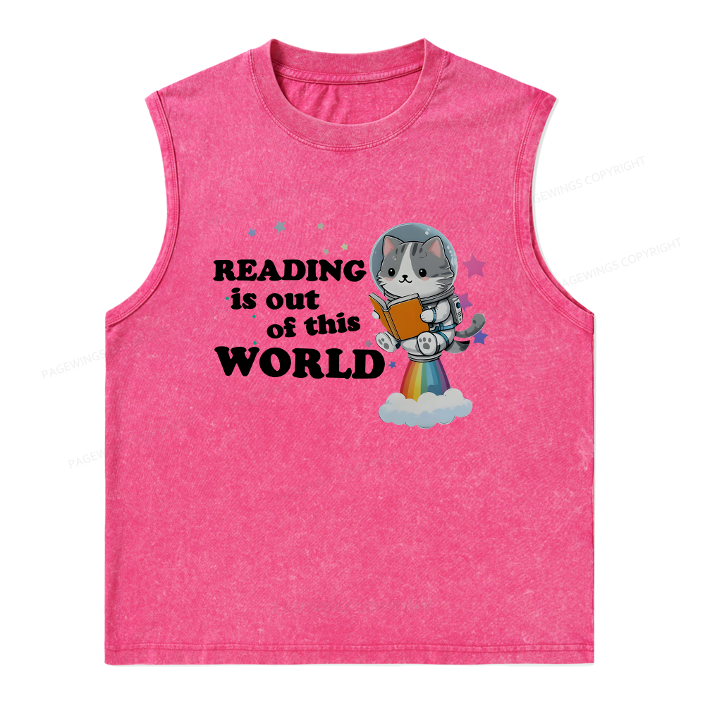 Pagewings Cat Reading in Space Unisex Washed Tank Top