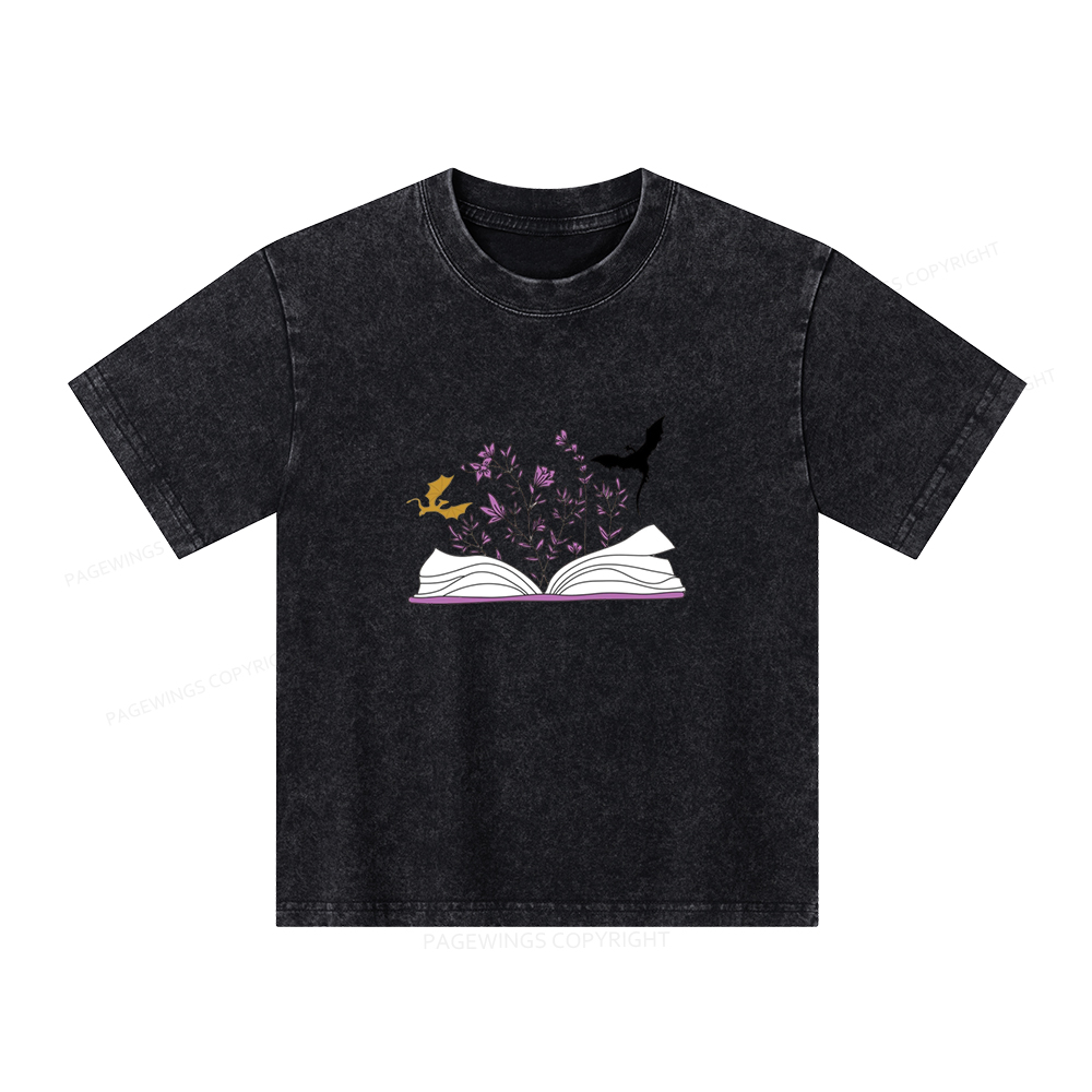 Pagewings Fourth Wing Flower Book Unisex Kids Washed T-shirt