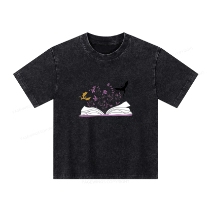Pagewings Fourth Wing Flower Book Unisex Kids Washed T-shirt