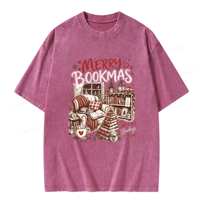 Pagewings Merry Bookmas Unisex Washed T-shirt
