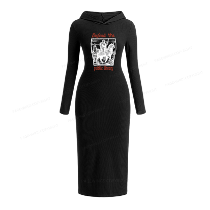 Pagewings Defend the Public Library Hooded Knit Dress