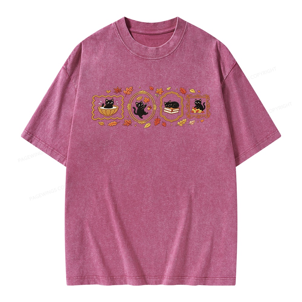 Pagewings Black Cat Pumpkin Unisex Washed T-shirt