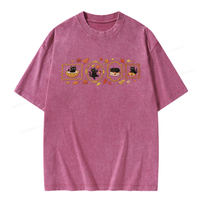 Pagewings Black Cat Pumpkin Unisex Washed T-shirt