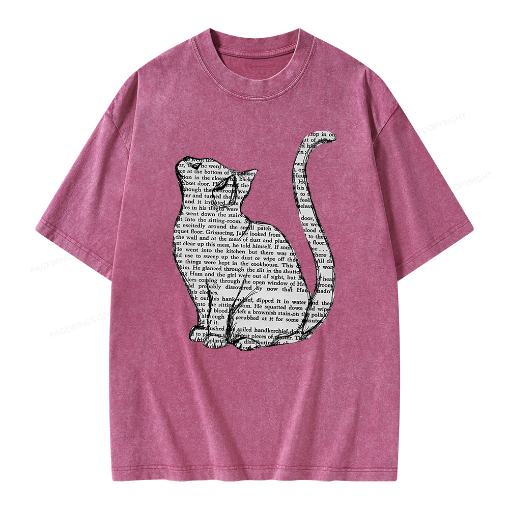 Pagewings Lots Of Books And Cute Cats Unisex Washed T-shirt