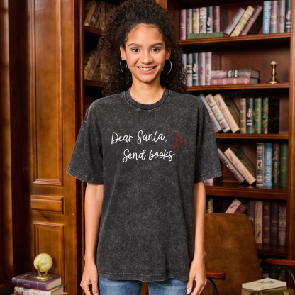 Pagewings Dear Santa Send Books Unisex Washed T-shirt