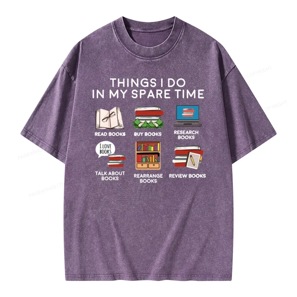 Pagewings Books Reading In My Spare Time Unisex Washed T-shirt
