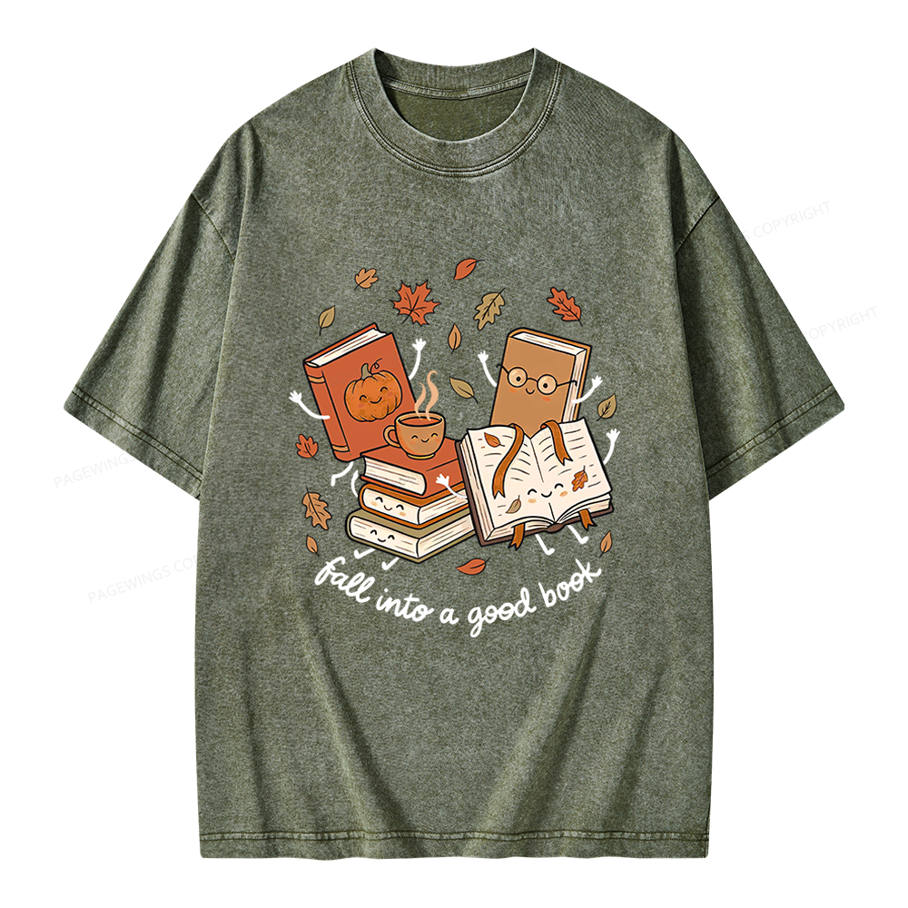 Pagewings Fall Into A Good Book Unisex Washed T-shirt