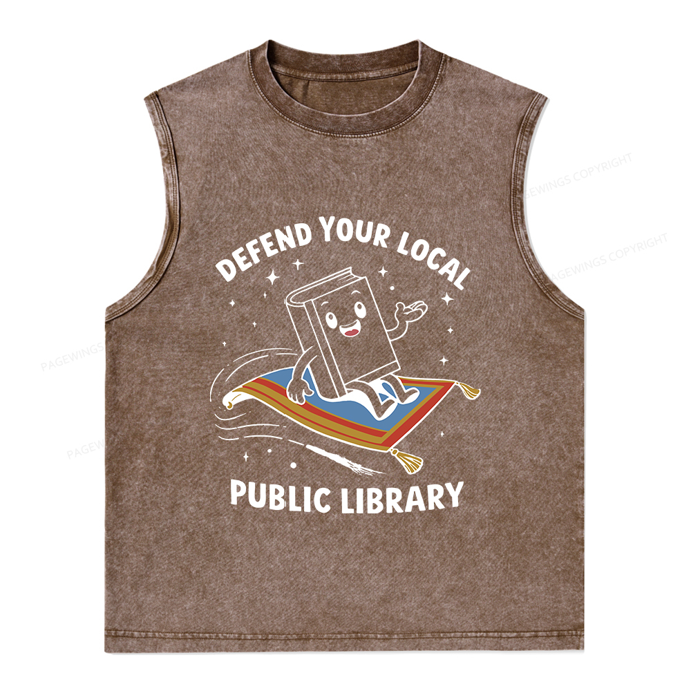 Pagewings Defend Your Local Public Library Unisex Washed Tank Top