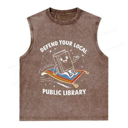 Pagewings Defend Your Local Public Library Unisex Washed Tank Top