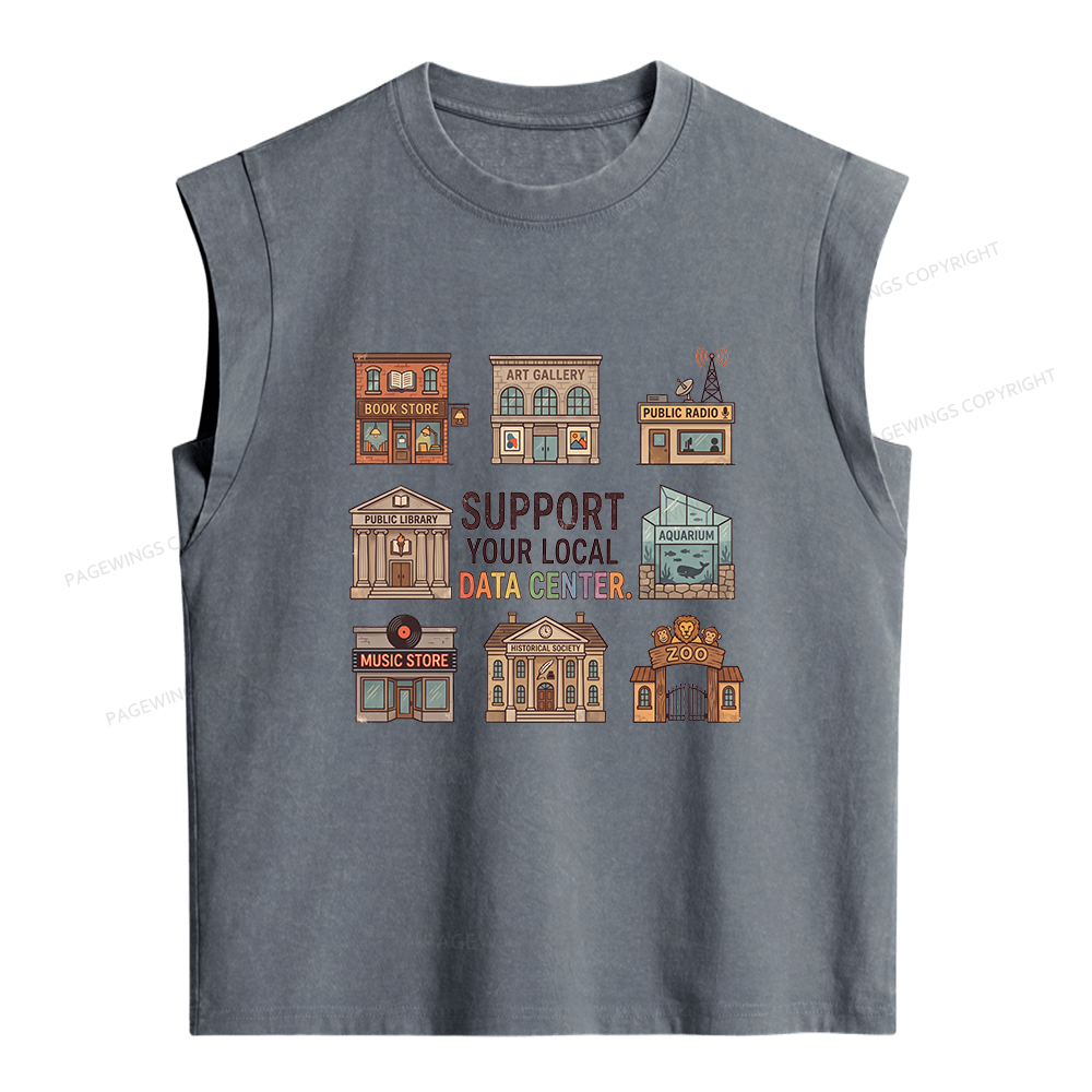 Pagewings Support Your Local Data Center Women's Washed Tank Top
