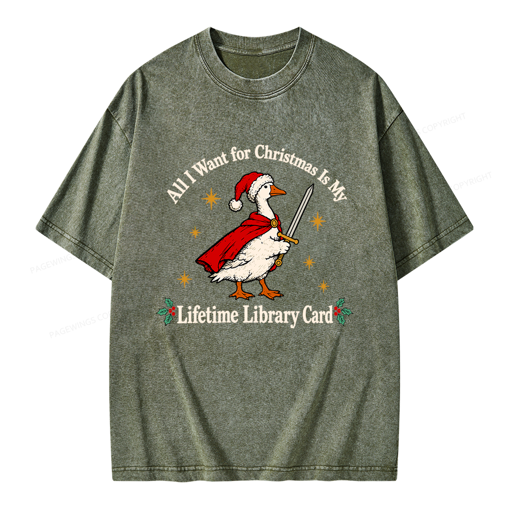 Pagewings Christmas Lifetime Library Card Unisex Washed T-shirt