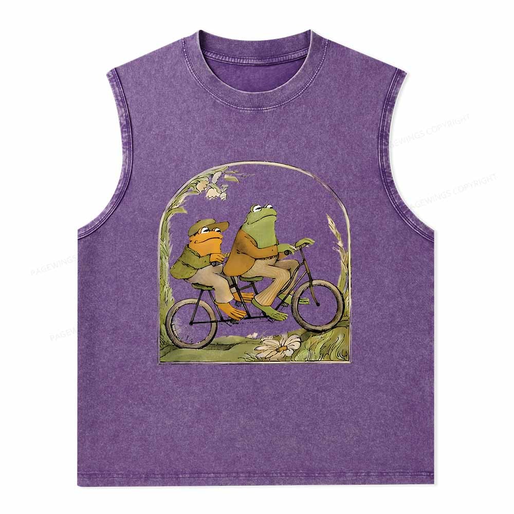 Pagewings Frog And Toad Book Vintage Unisex Washed Tank Top