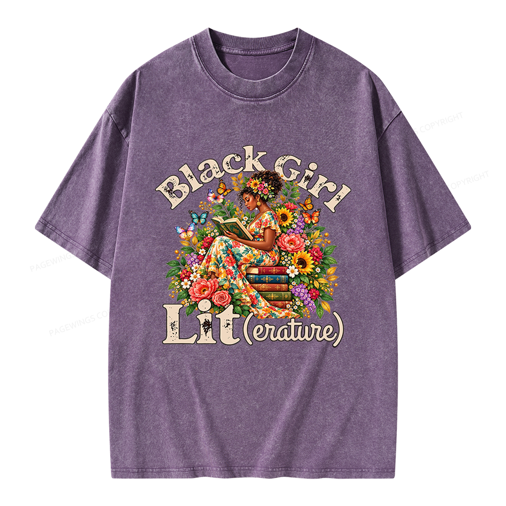 Pagewings Brown Girl Reading Unisex Washed T-shirt