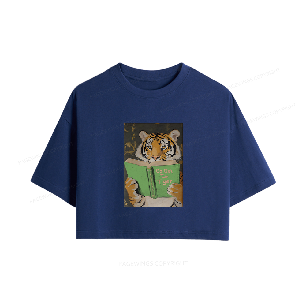 Pagewings Motivational Tiger Reading Women Crop Tops
