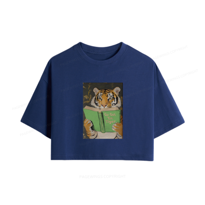 Pagewings Motivational Tiger Reading Women Crop Tops