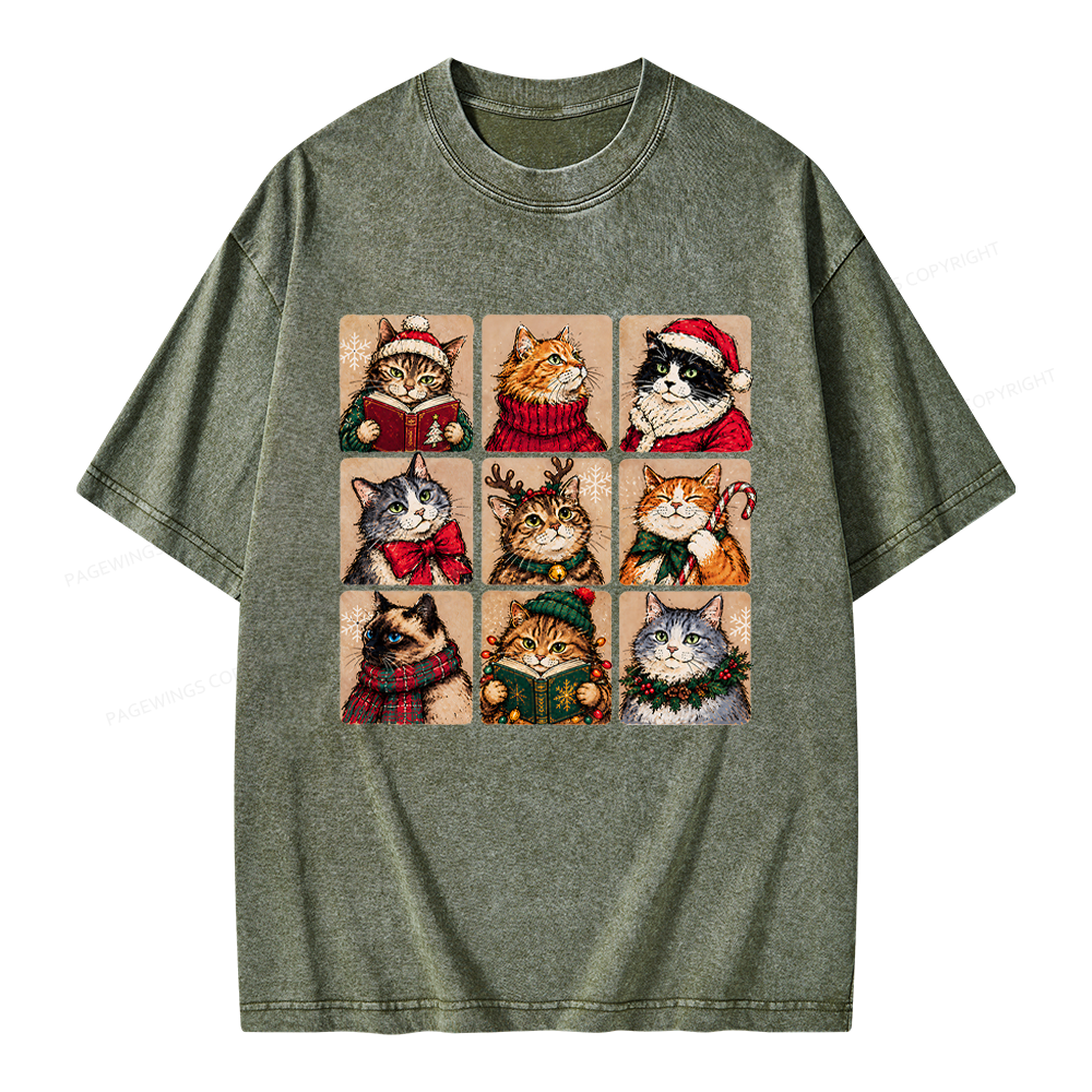 Pagewings Christmas Cats Unisex Washed T-shirt