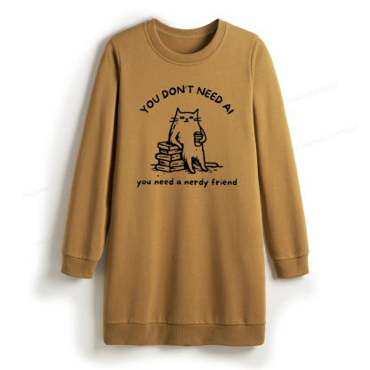 Pagewings Funny Cat Doodle Anti AI Sweatshirt Dress