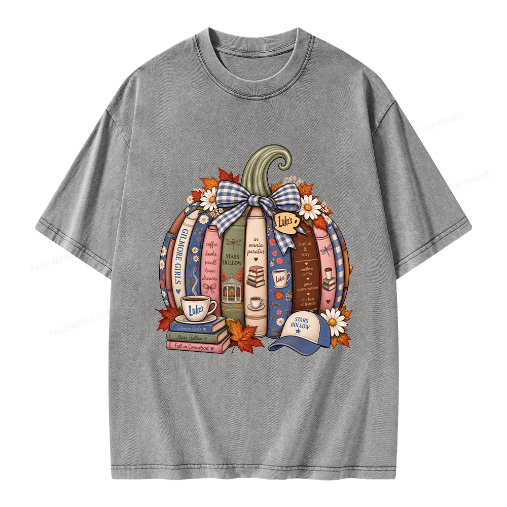 Pagewings Fall Book Pumpkin Unisex Washed T-shirt