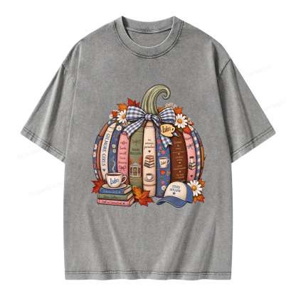 Pagewings Fall Book Pumpkin Unisex Washed T-shirt