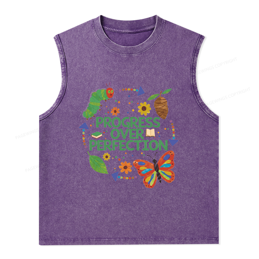 Pagewing Progress Over Perfection Unisex Washed Tank Top