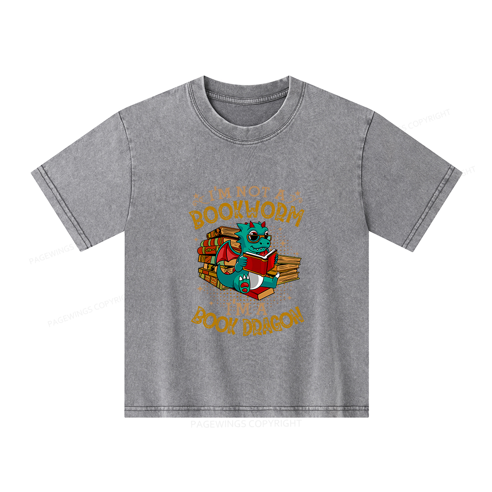 Pagewings Book Dragon T Shirts Unisex Kids Washed T-shirt