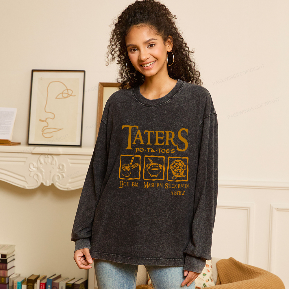 Pagewings Taters PoTaToes Unisex Washed Long Sleeve T-shirt